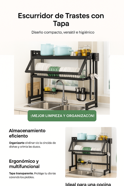 ESCURRIDOR DE PLATO DOBLE CON TAPA